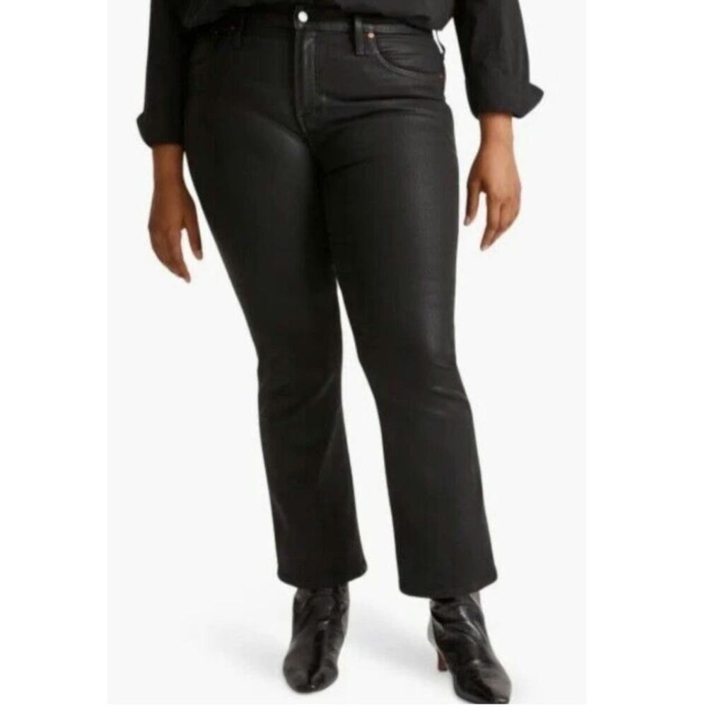 Madewell Mid Rise Kick Out Ankle Length Flare Black Coated Denim Jeans 22W